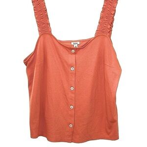 A.N.A Tank Top with Elasticized Ruffle Straps in Deep Peach